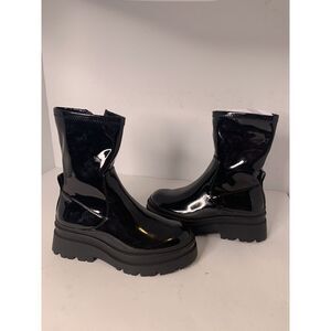 NEW Aldo Boot Bigshot Black Patent‎ Vegan Leather Chunky Platform Sz 6.5 Zip